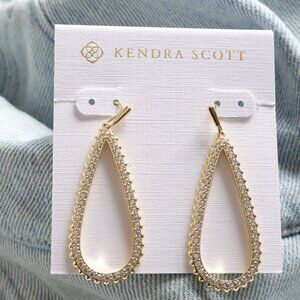 Kendra Scott Gold White Crystal Payton Open Frame Earrings NEW